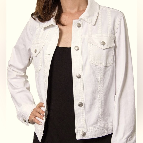 Skyes the Limit Off White Cropped Denim Jacket Stretch Silver Button LRG - Picture 1 of 11